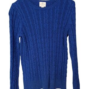 Royal Blue Crew Neck Cable Knit Sweater